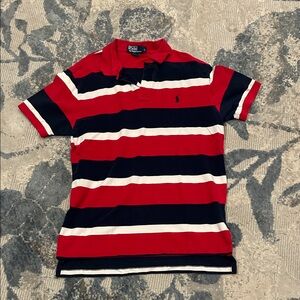 Ralph Lauren Men's Red and Navy Striped Polo Shirt